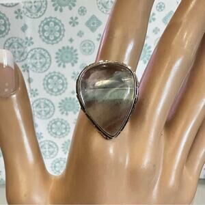 Fluorides gemstone ring. Adjustable 925 silver overlay hand crafted